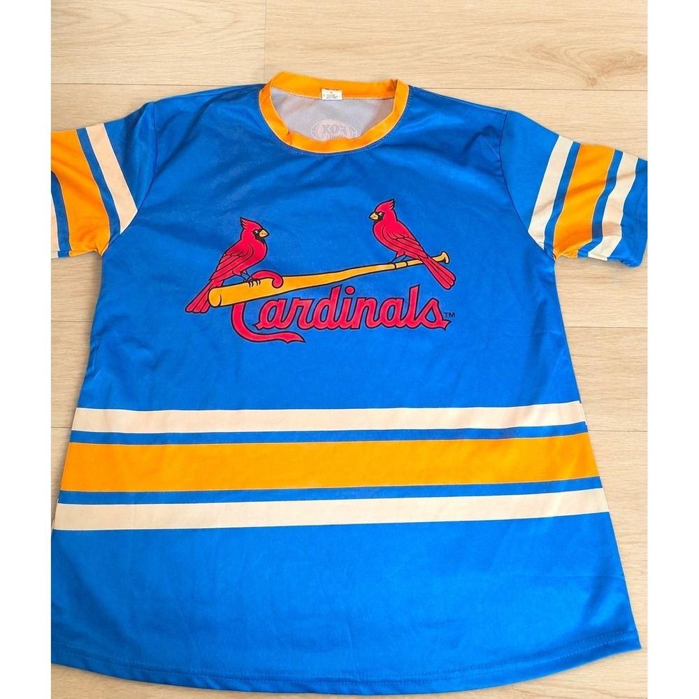 St Louis Cardinals FOX Sports Midwest Blue Gold Baseball Jersey Shirt Size XL
